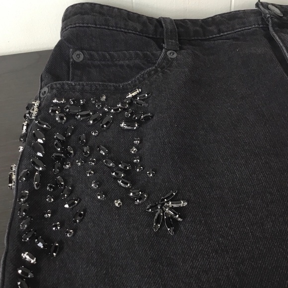 Free People Embellished Black Denim MiniSkirt Sz 4 - Picture 7 of 15